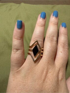 Amazon Gold Tone Ring with Black Enamel Geometric Diamond